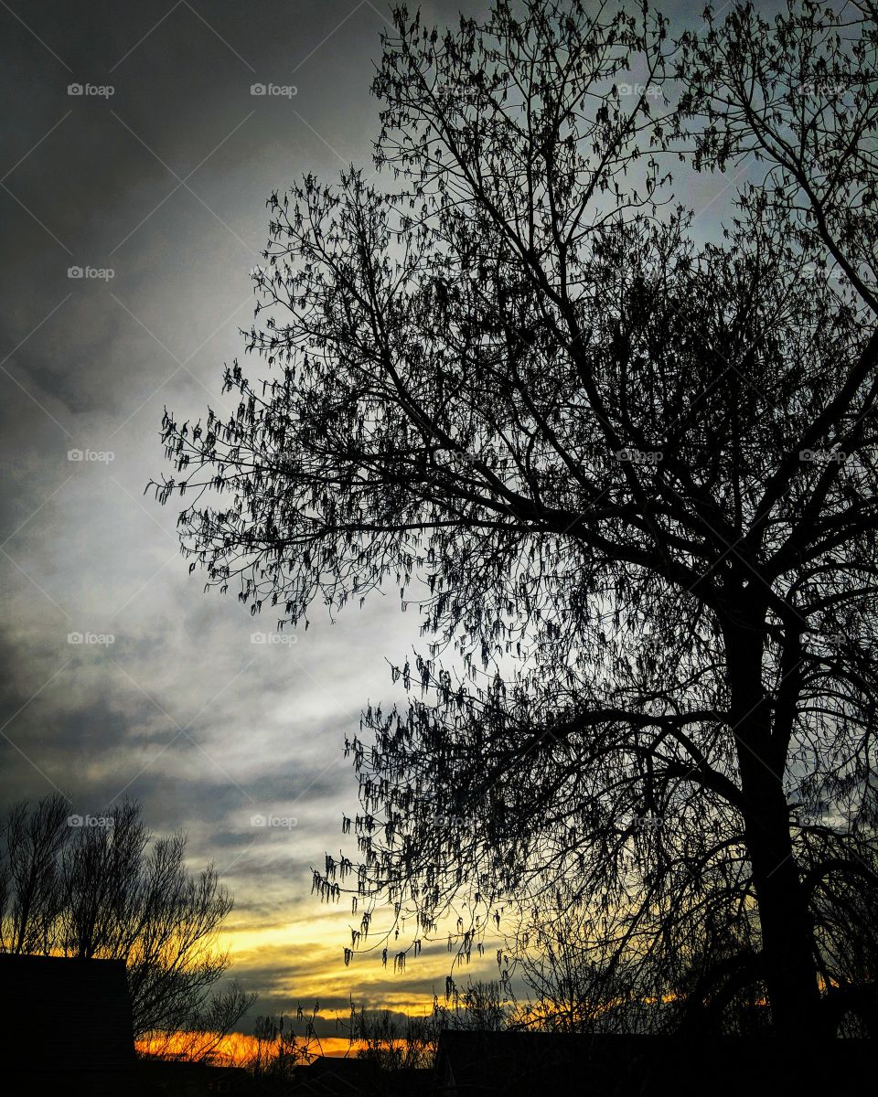 Sun setting over Castle Rock, Colorado