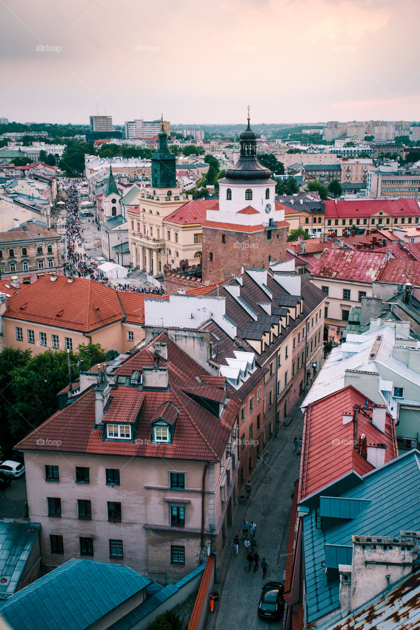 Lublin cityscape. View of old town from Trynitarska Tower