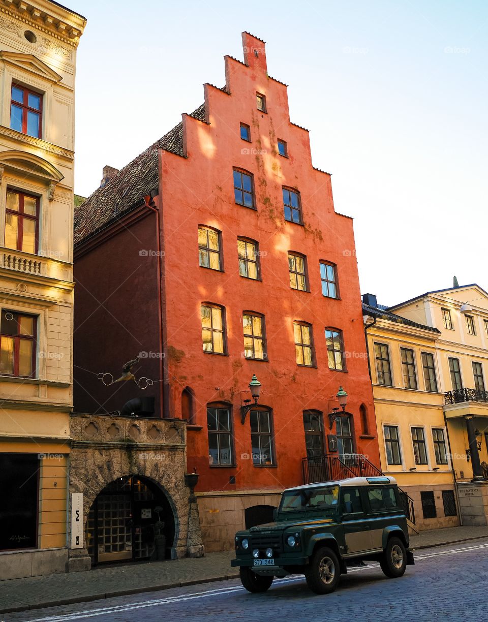 Terra-cotta colored town house 