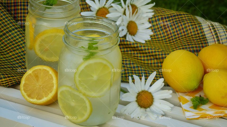 Lemonade with fresh mint on tray