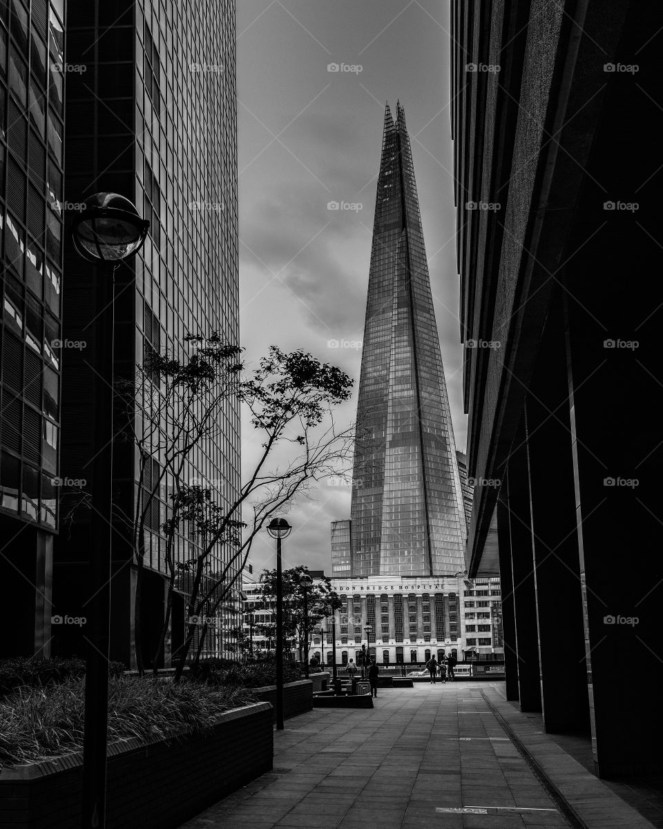 View of the skyscraper The Shard in London.