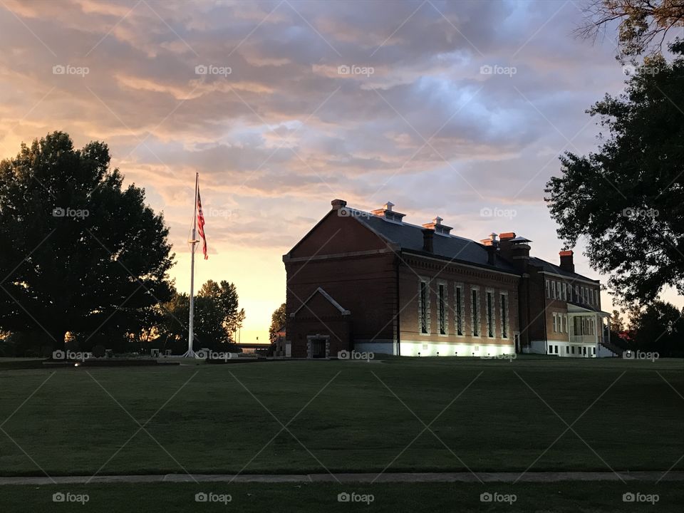 Judge Parker Courthouse at sunset 