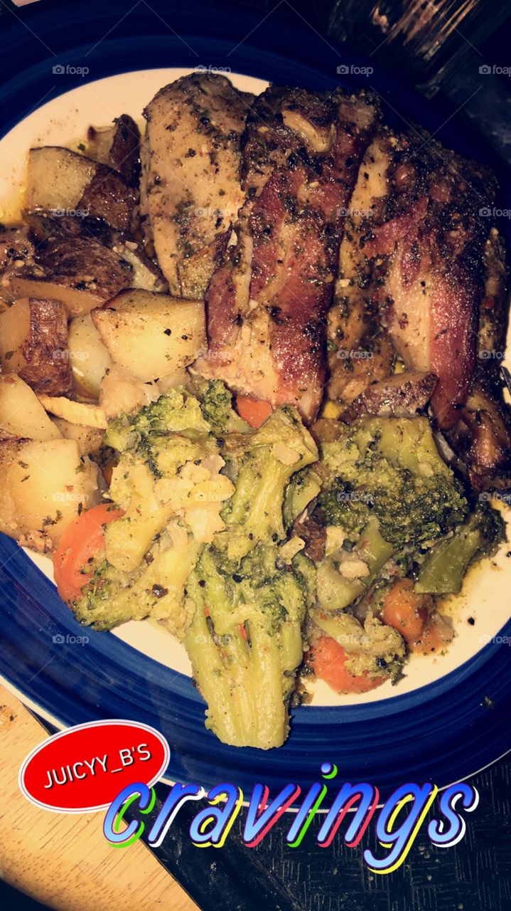 Bacon Wrapped Chicken Thighs with Vegetables 