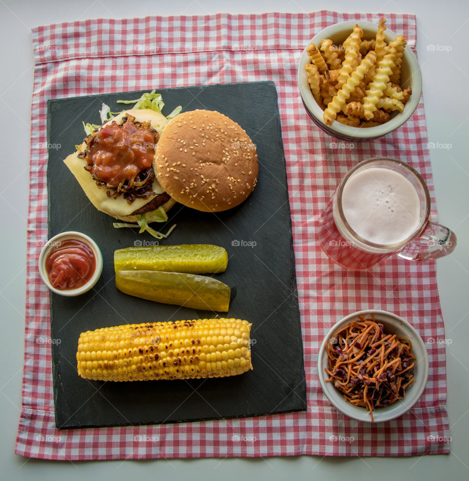 Burgers, fries and beer