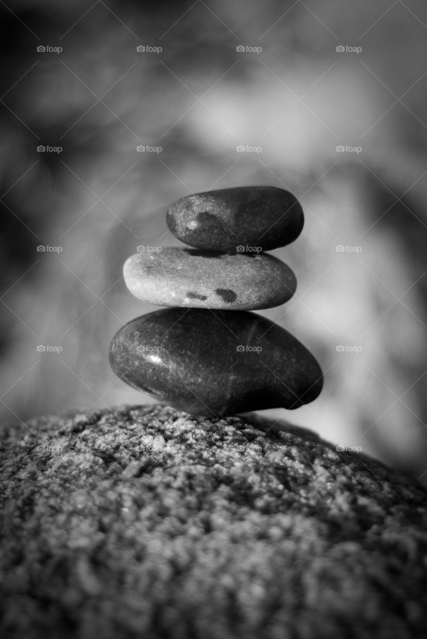 Zen Rock Stack on the Shore of Kennebunkport Maine Black and White