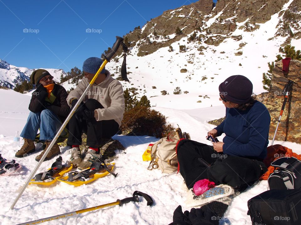 Sunny day at the snowy mountains 