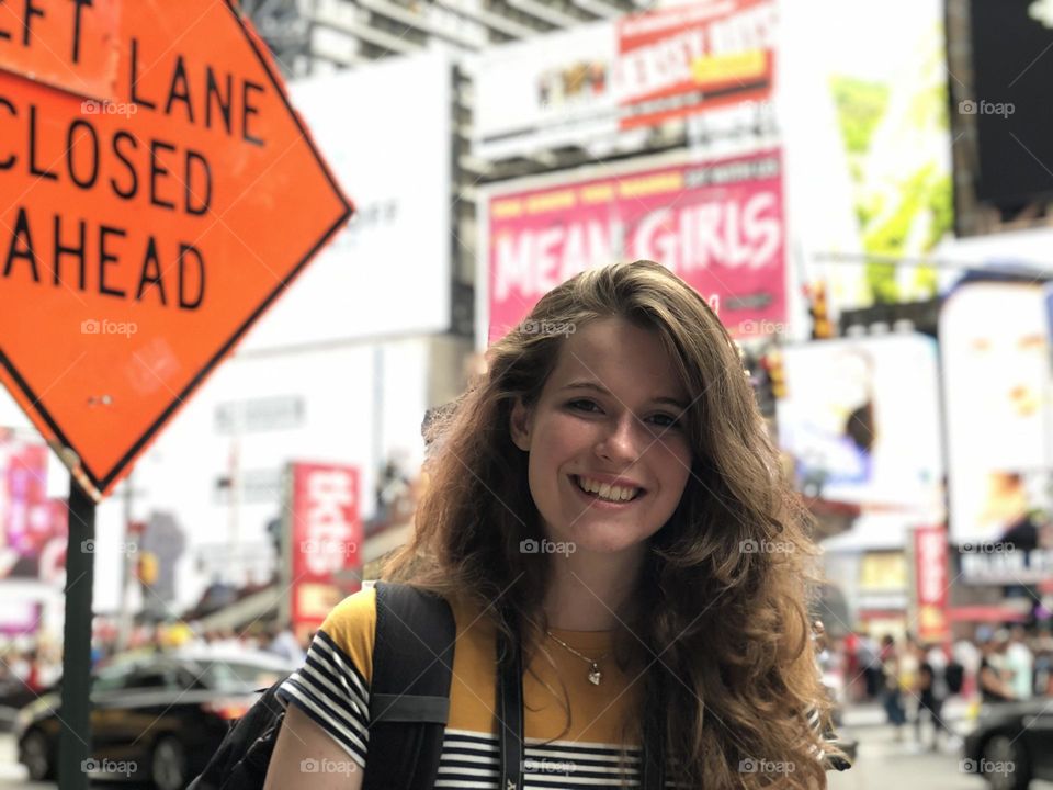 Girl on the street in New York City, Times Square