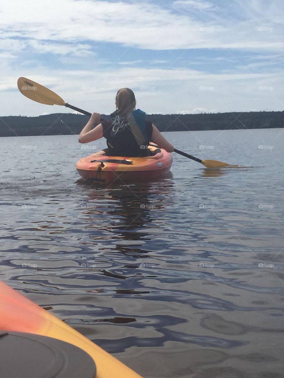 Kayaking at a beautiful lake 