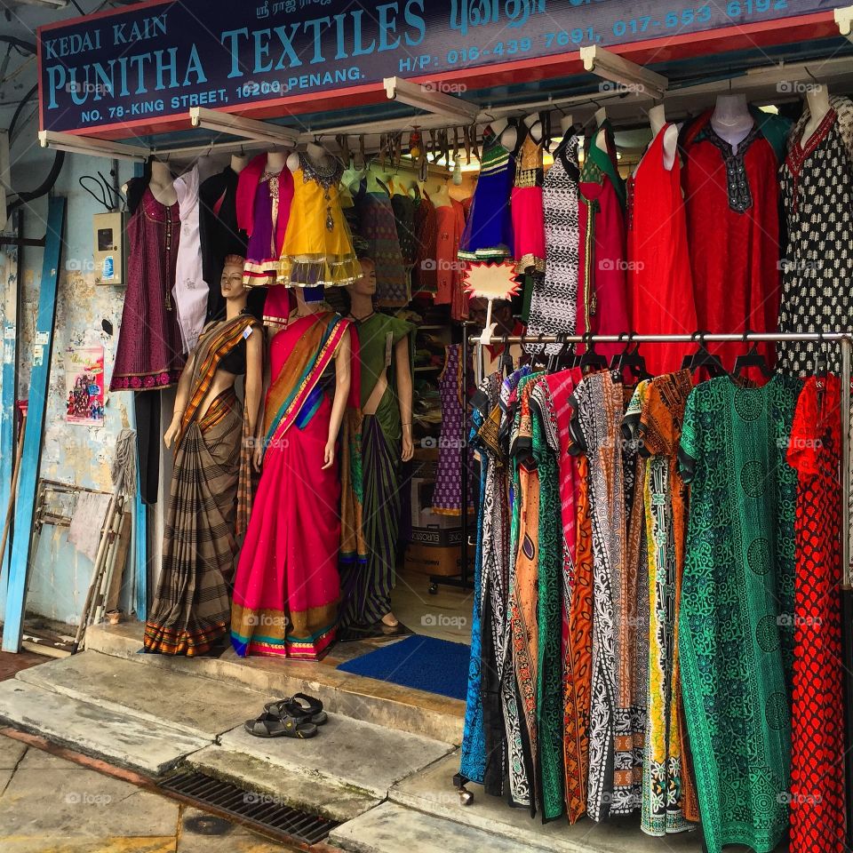 Colorful clothes in the little India market