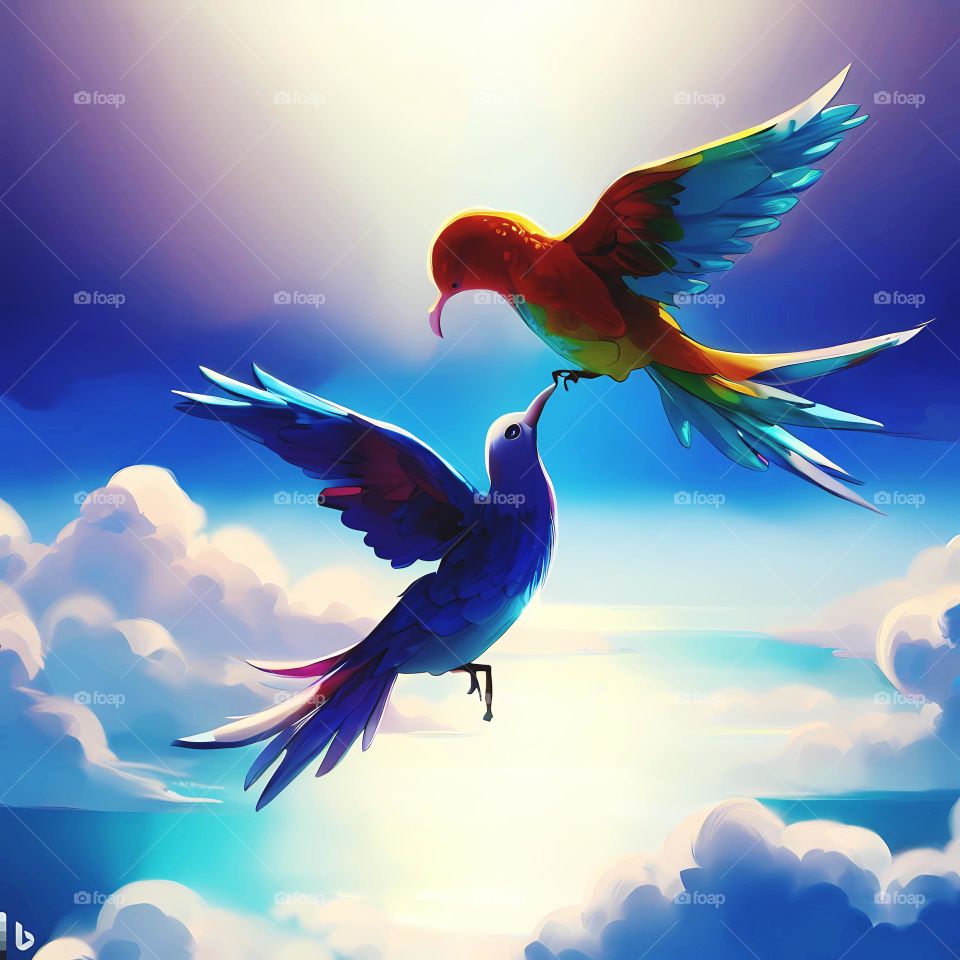 Two Birds make love over the cloud , ArtWork