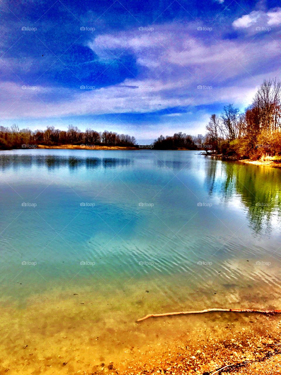 Beautiful spring lake view in Indiana summit lake state park. 