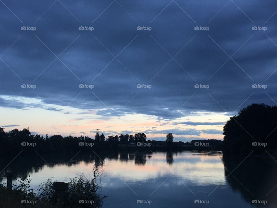 Blue dusk reflected on Skagit River