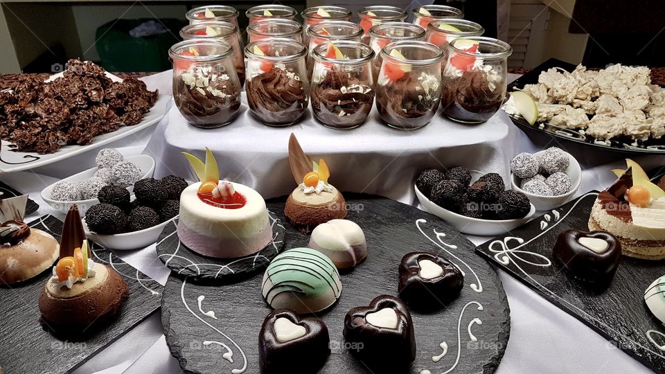 Buffet of chocolate desserts 