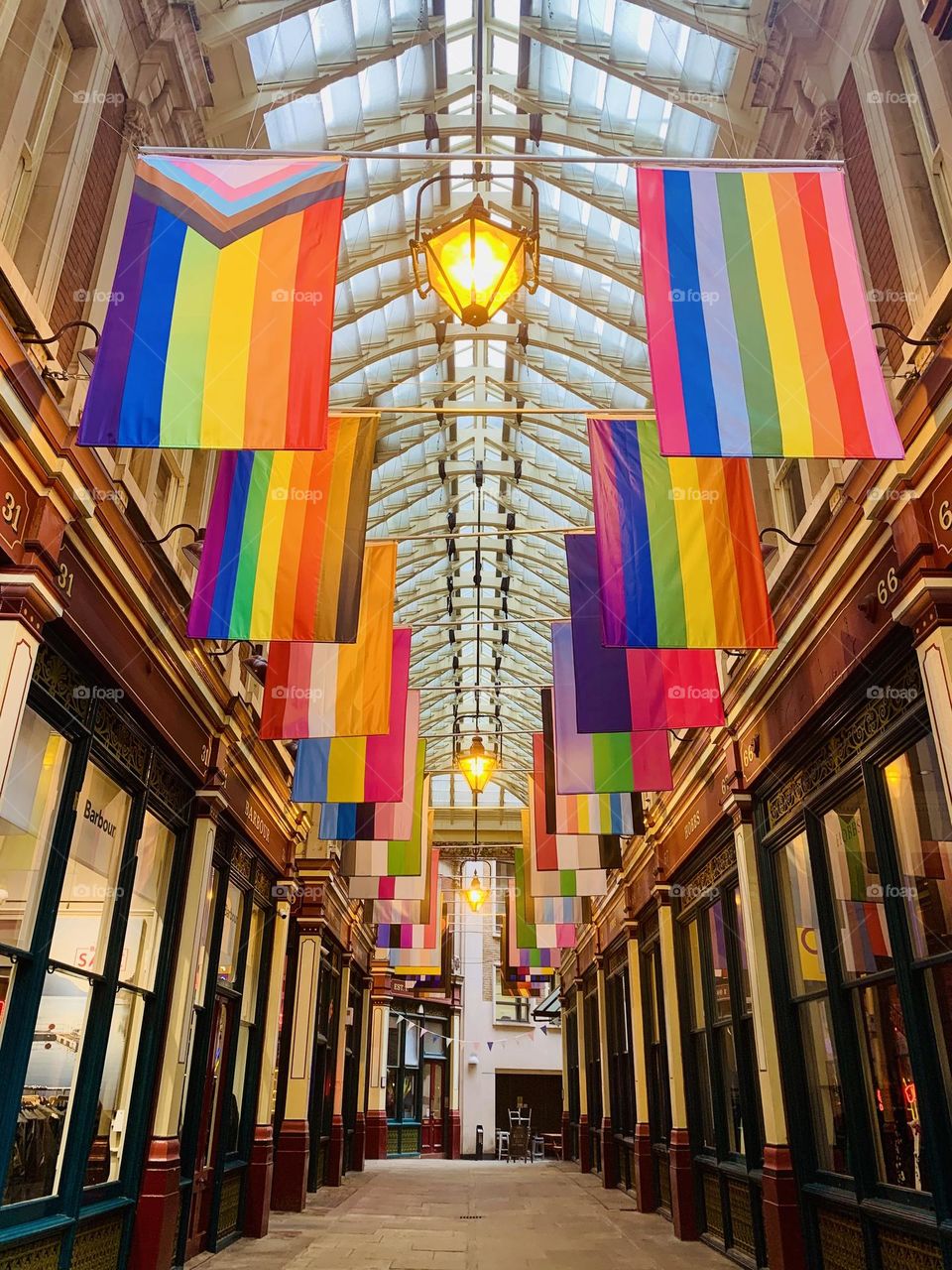 Colorful flags at Leadenhall market in London 