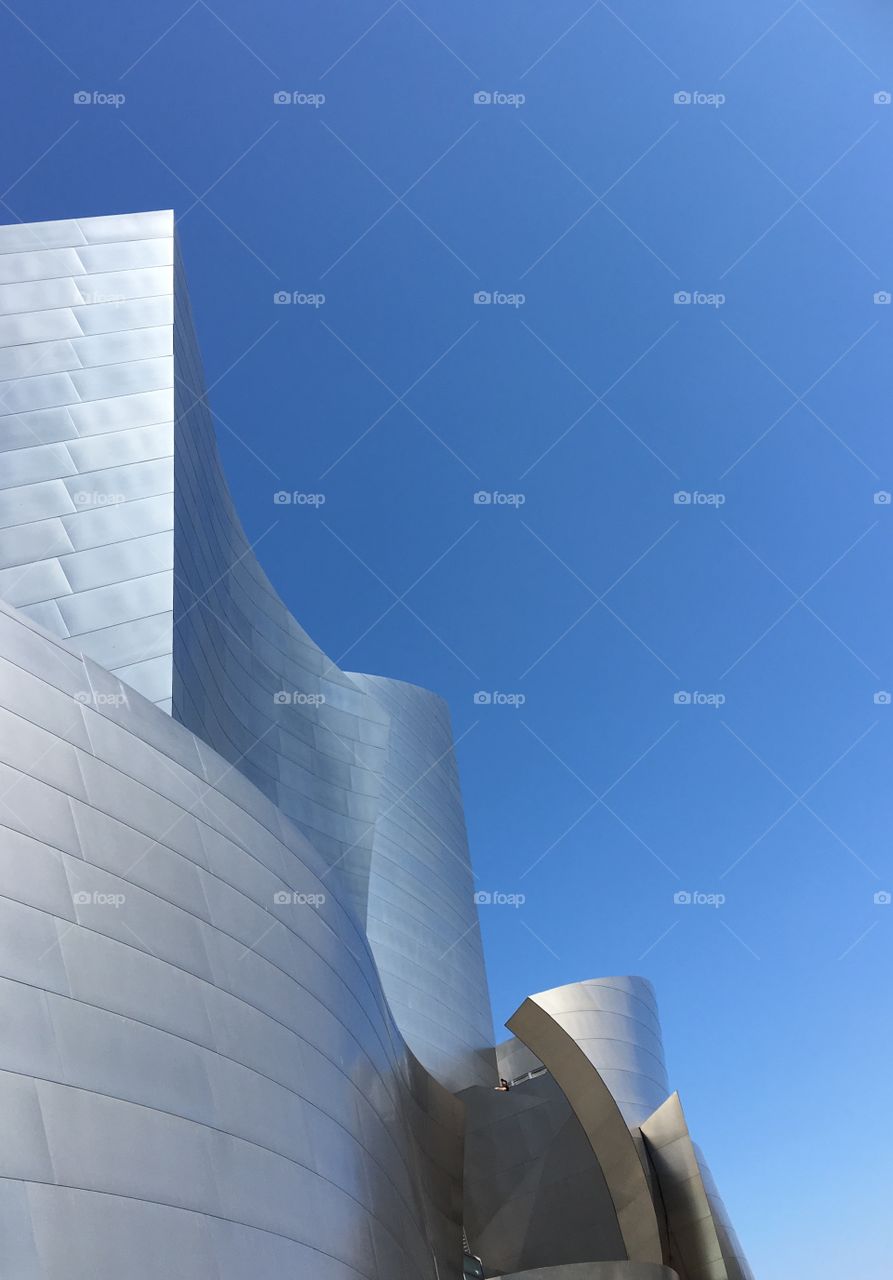 The modern architecture of the Walt Disney Concert Hall in Los Angeles Downtown.