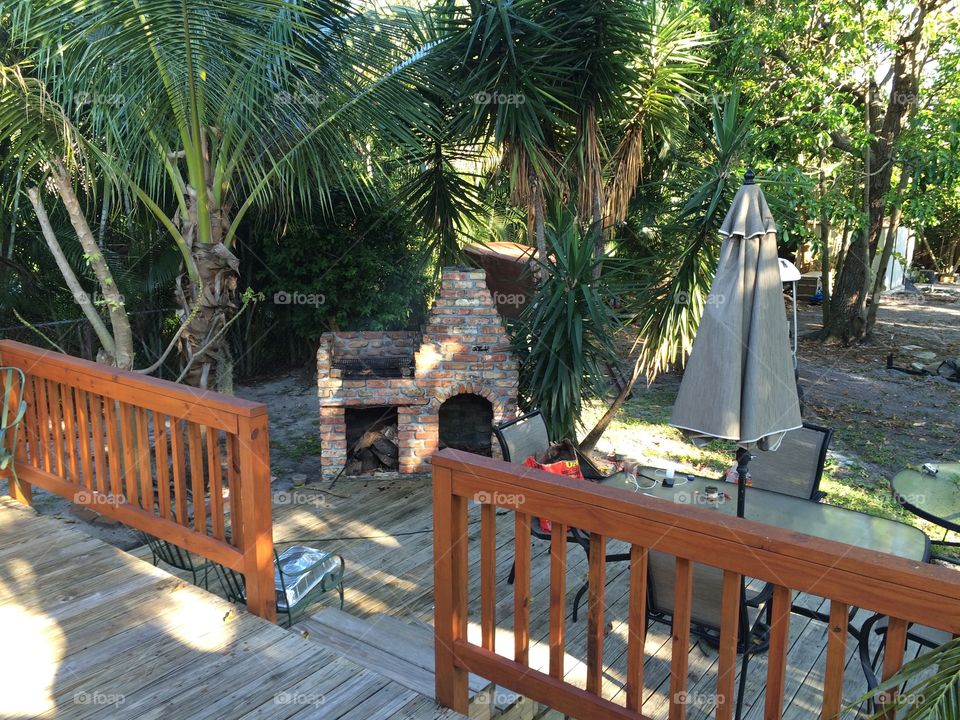 Backyard BBQ. Backyard deck and BBQ 