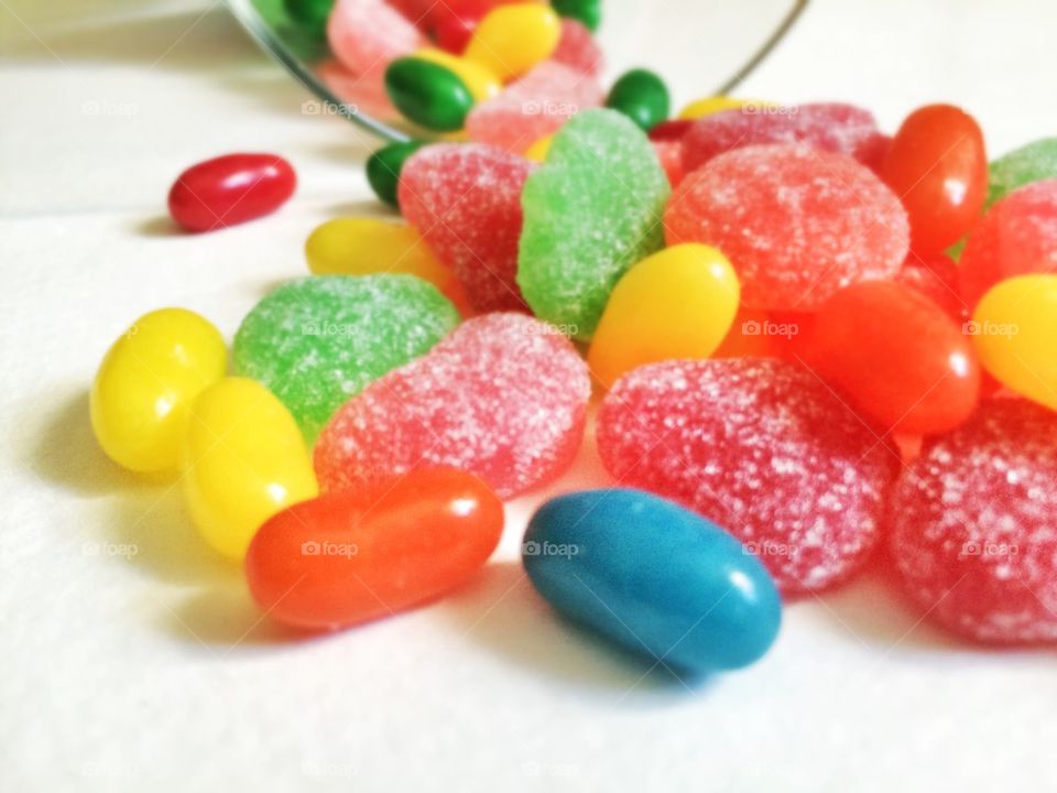 Colorful candy spill
