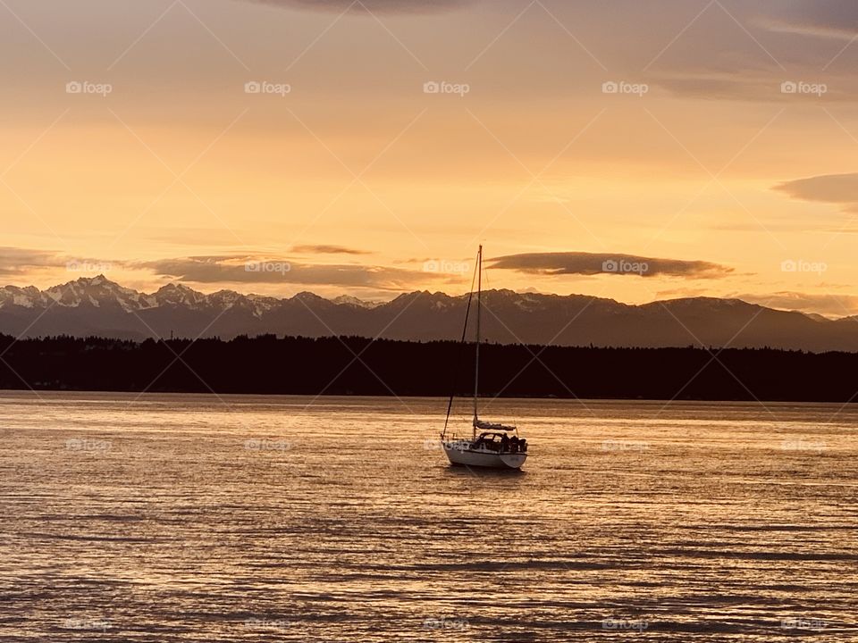 Sunset with mountain at the background 