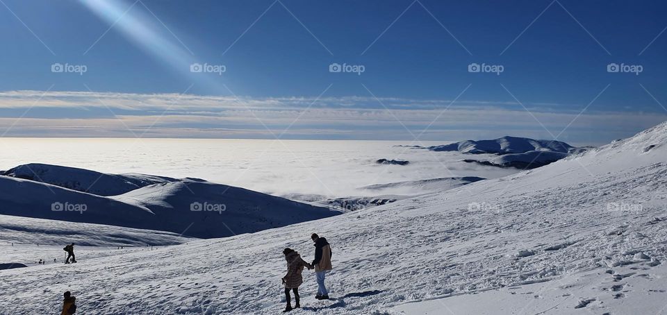 Sunny day, winter time to Carpathian mountains