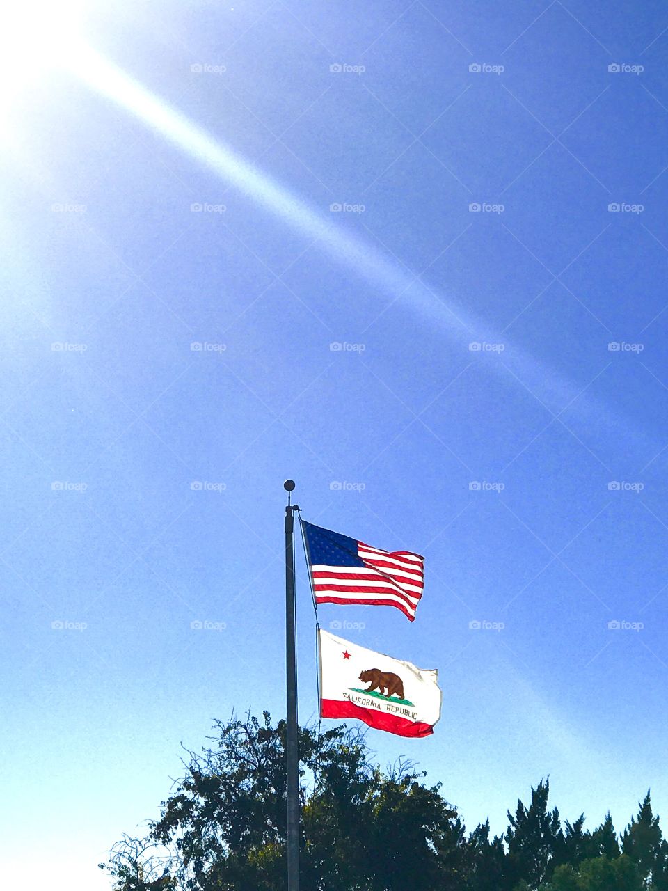 Sun rays with flag