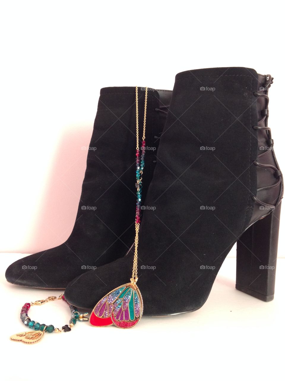 Black boot with jewelry