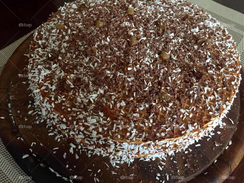 Homemade  cake with chocolate and chip coconut 