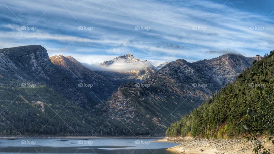 Mountains behind a lake.