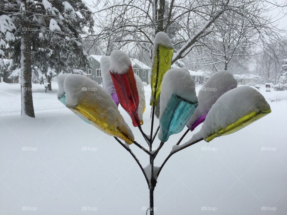 Colored bottles of snow. 