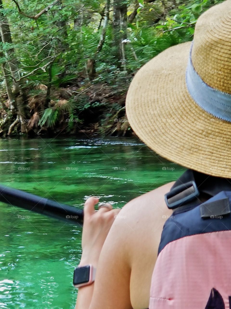 Closeup kayaking down the river