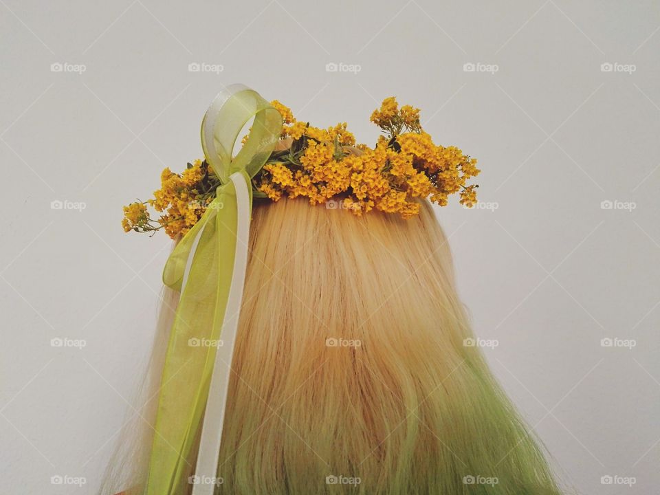 spring flower crown on blond hair