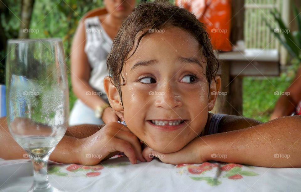 Anxious girl smiling