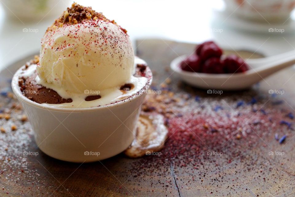 Chocolate cake with ice cream