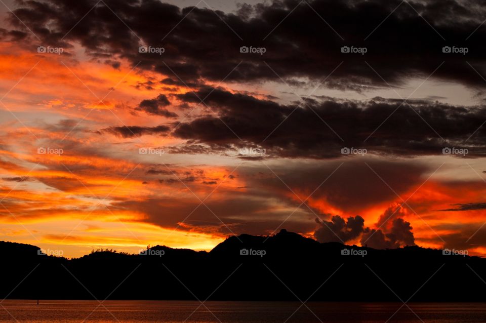 Bora Bora mountain sunset 