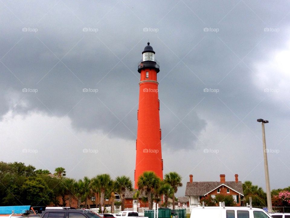 Lighthouse on a gray day, ponce inlet, Florida