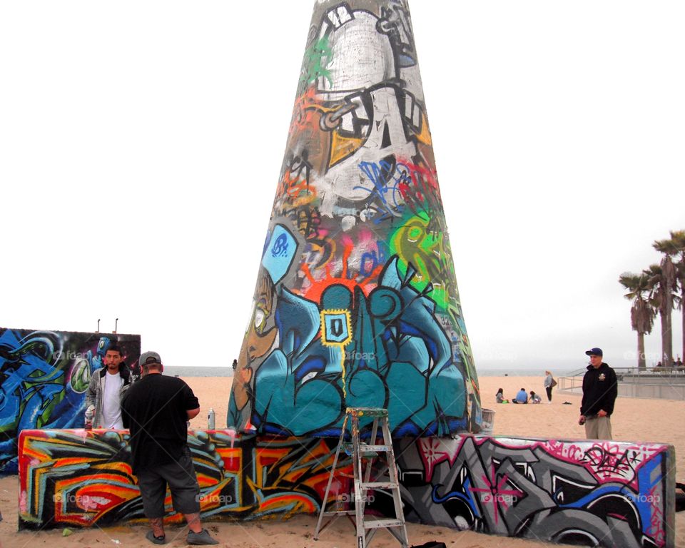 making graffiti in Venice beach, Los Angeles, California