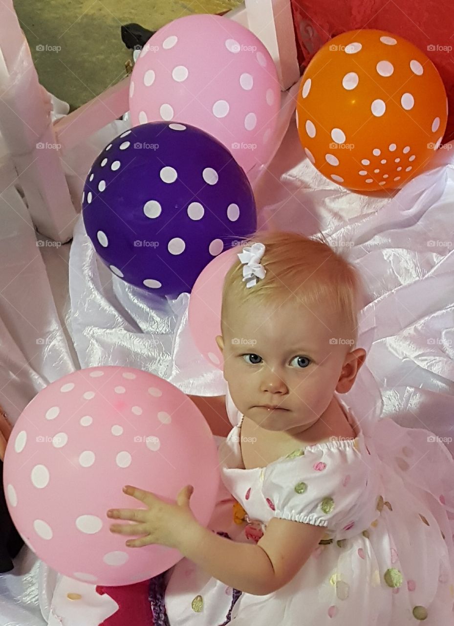 baby, party, bow. balloons, festival, granddaughter, cute, blanket