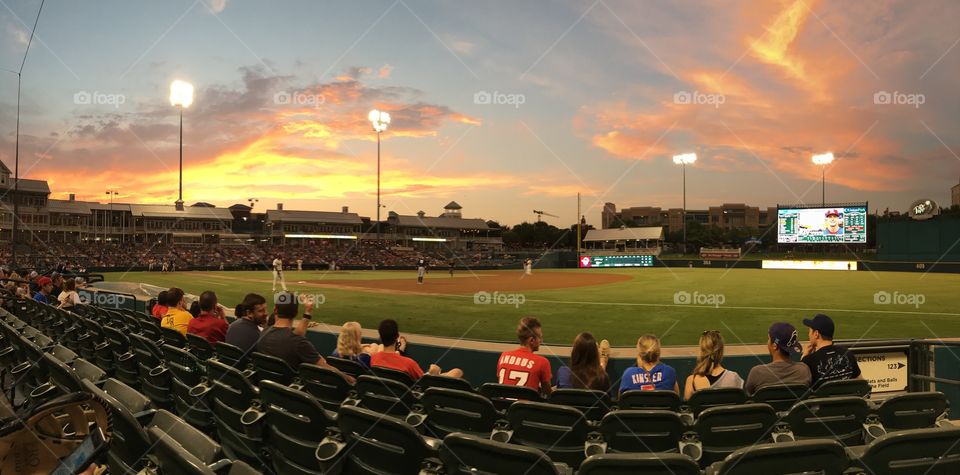 Sunset at baseball stadium. 