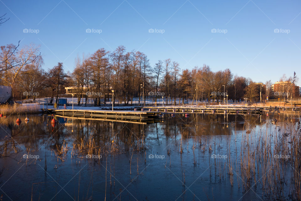 Snow boat docks in Helsinki, Finland