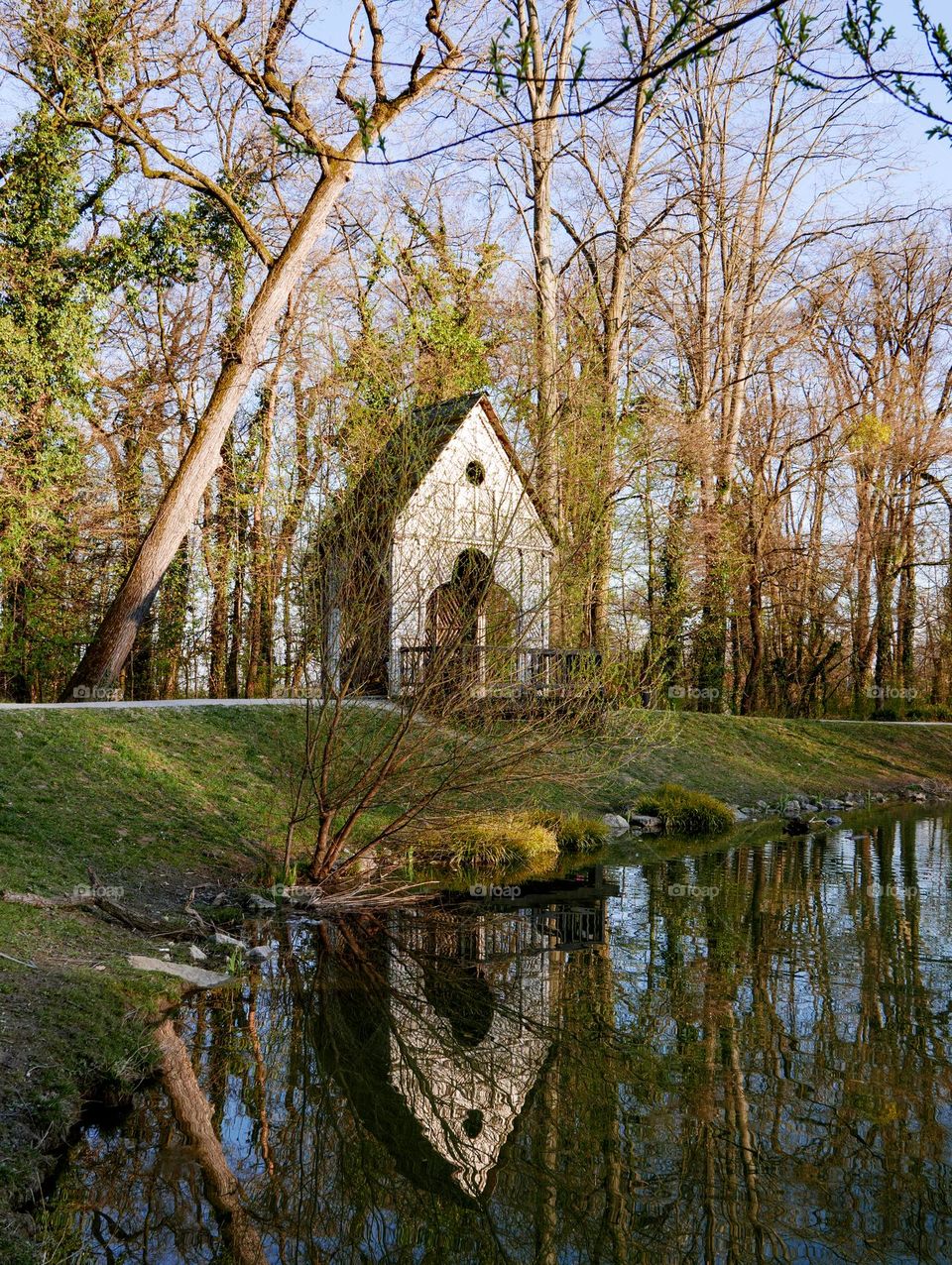 Beautiful wooden house by a lake in Maksimir park in city of Zagreb, Croatia