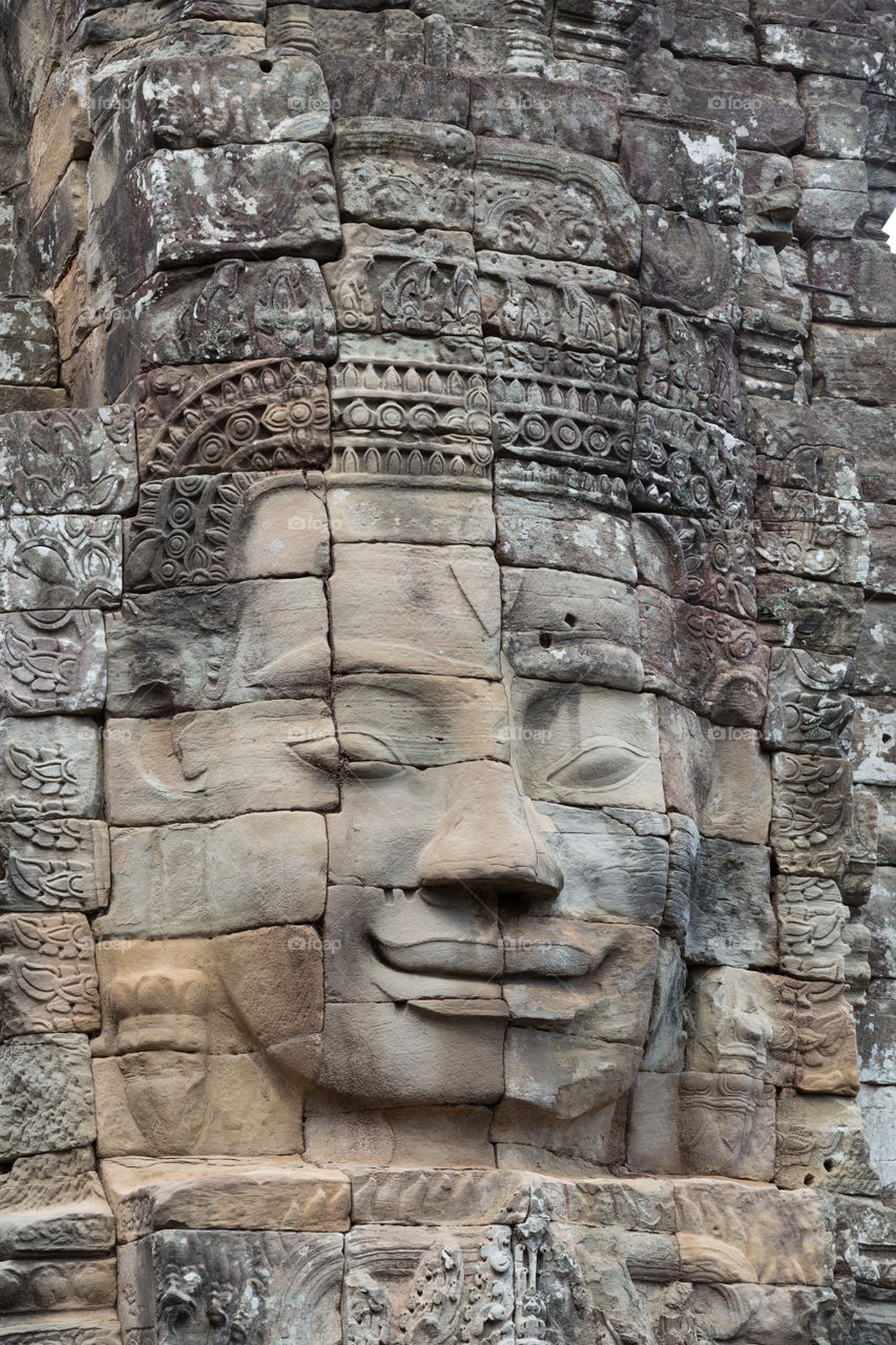 Carving Head inside Bayon temple in Siem Reap Cambodia 