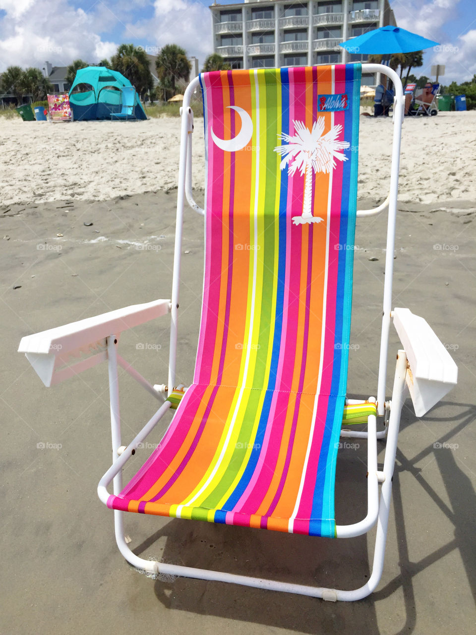 Colorful beach chair at the beach.