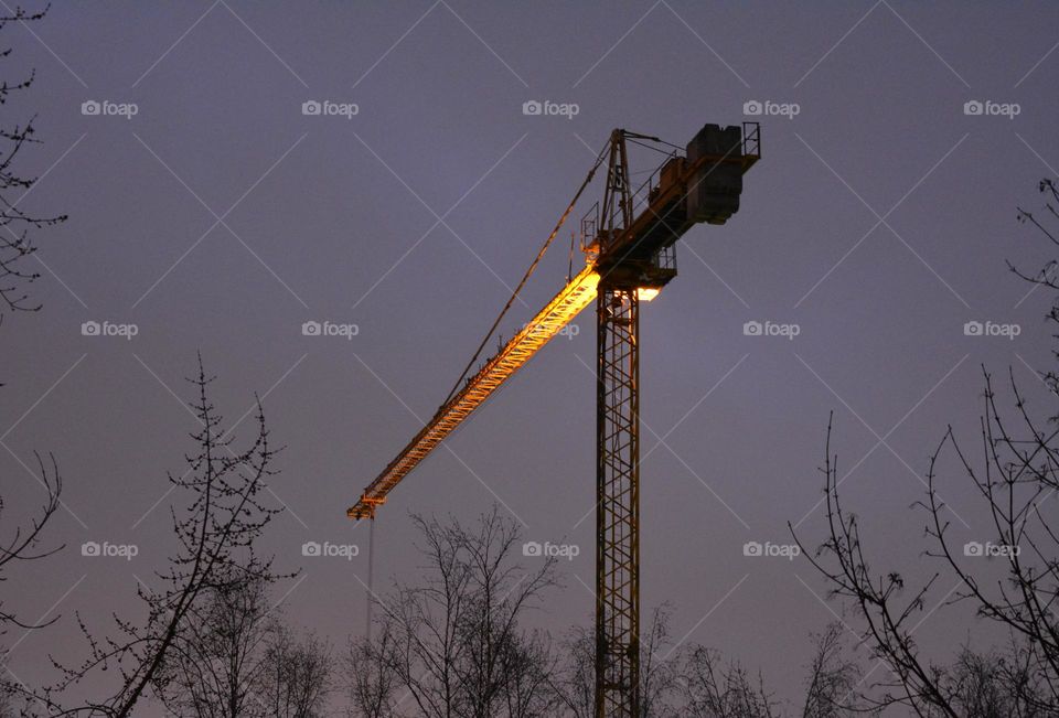 building crane in the night view