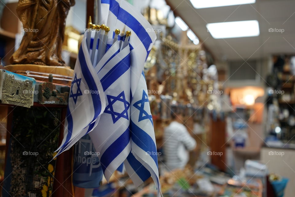 inside the souvenirs shop in one of tourist destinations of Israel