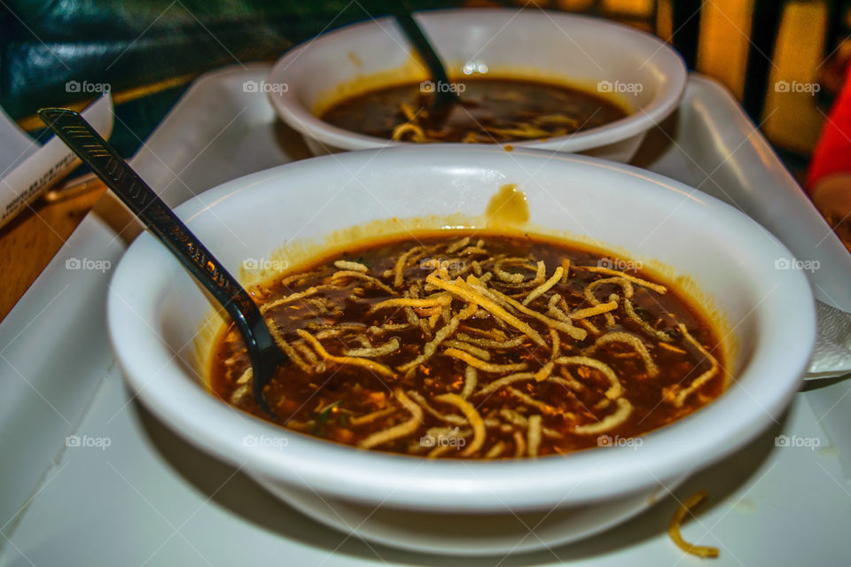 Indian famous fast food chilli chicken displayed in a restaurant