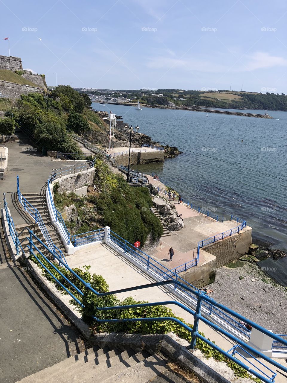 A coastal view of the sumptuous Plymouth Hoe on a beautiful sunny day in July 2019.