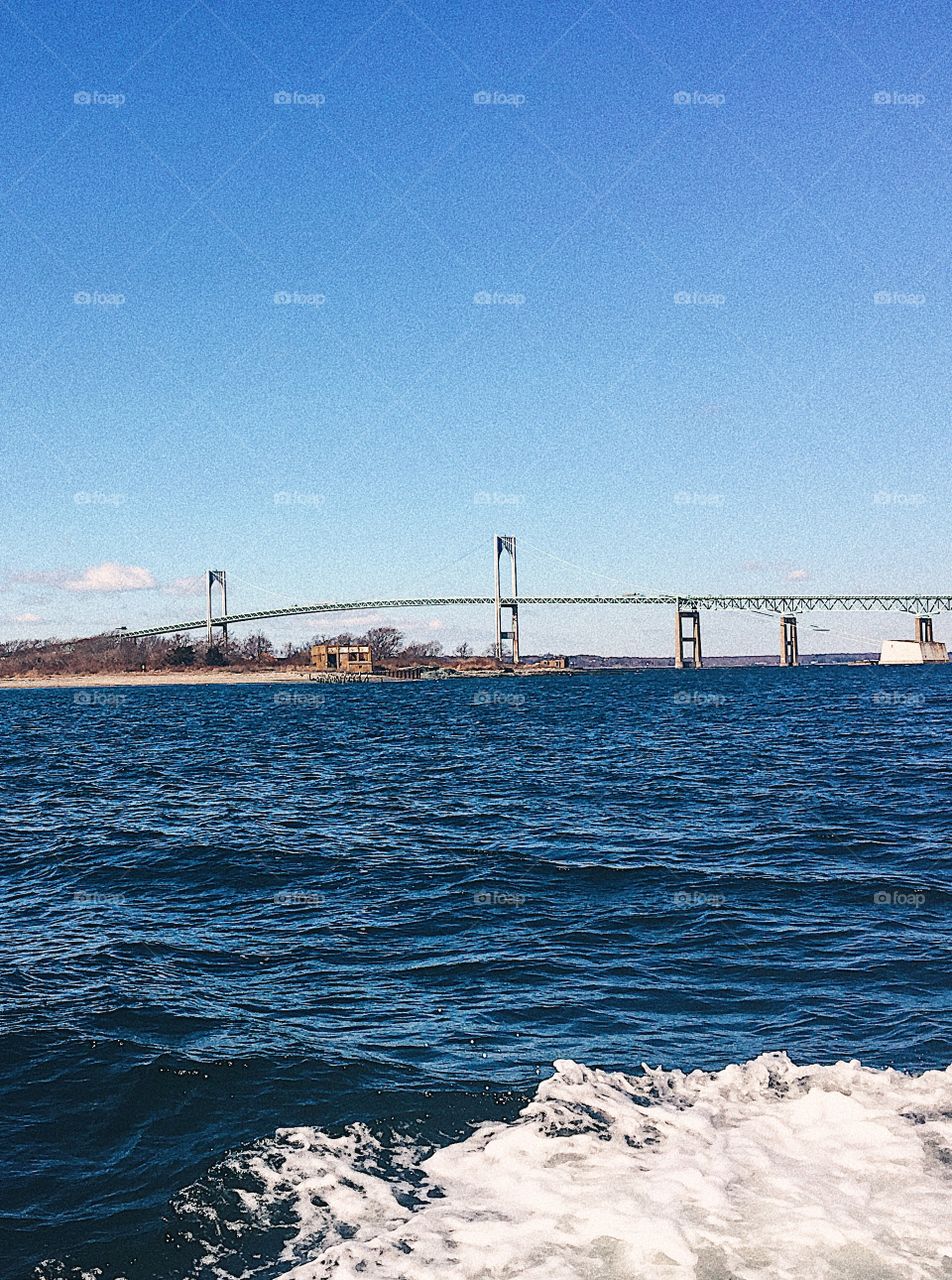 Atlantic Ocean in Newport Rhode Island beach bridge 
