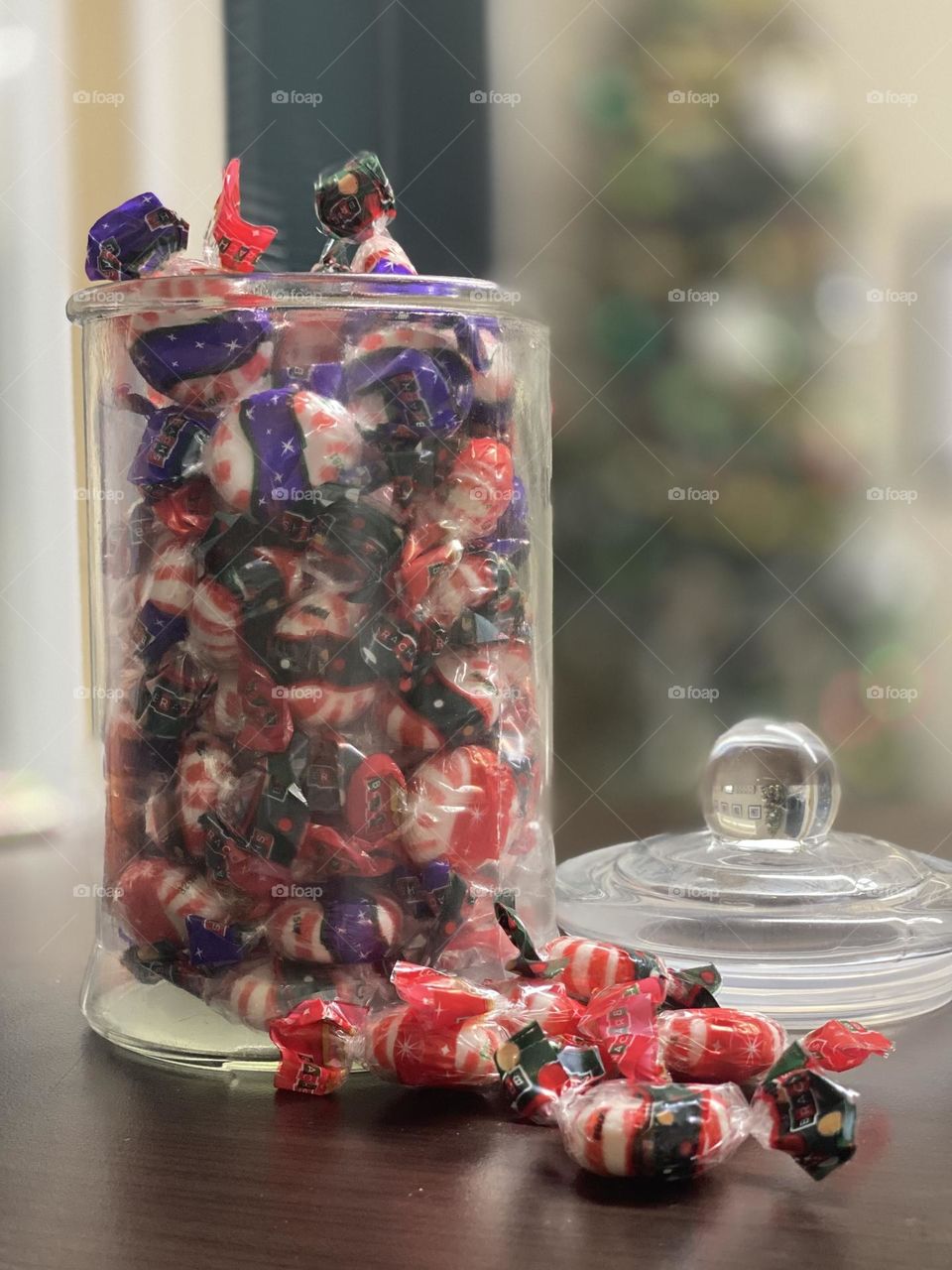 Peppermint candies in a jar