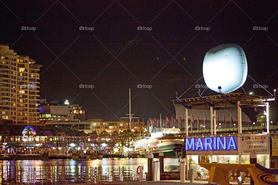 Darling Harbour night city lights, Sydney, NSW, Australia, Marina