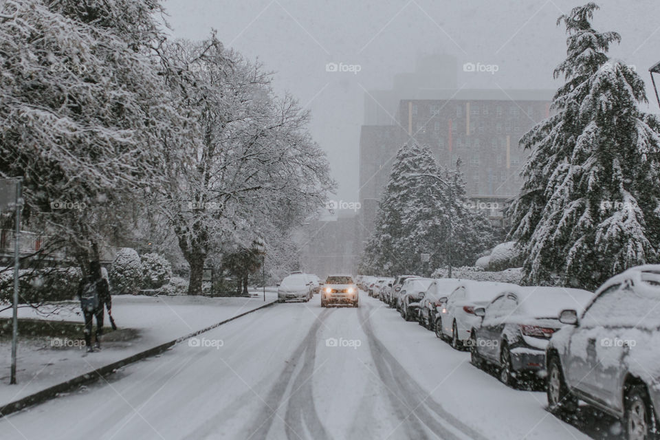 Driving in a snowy day 