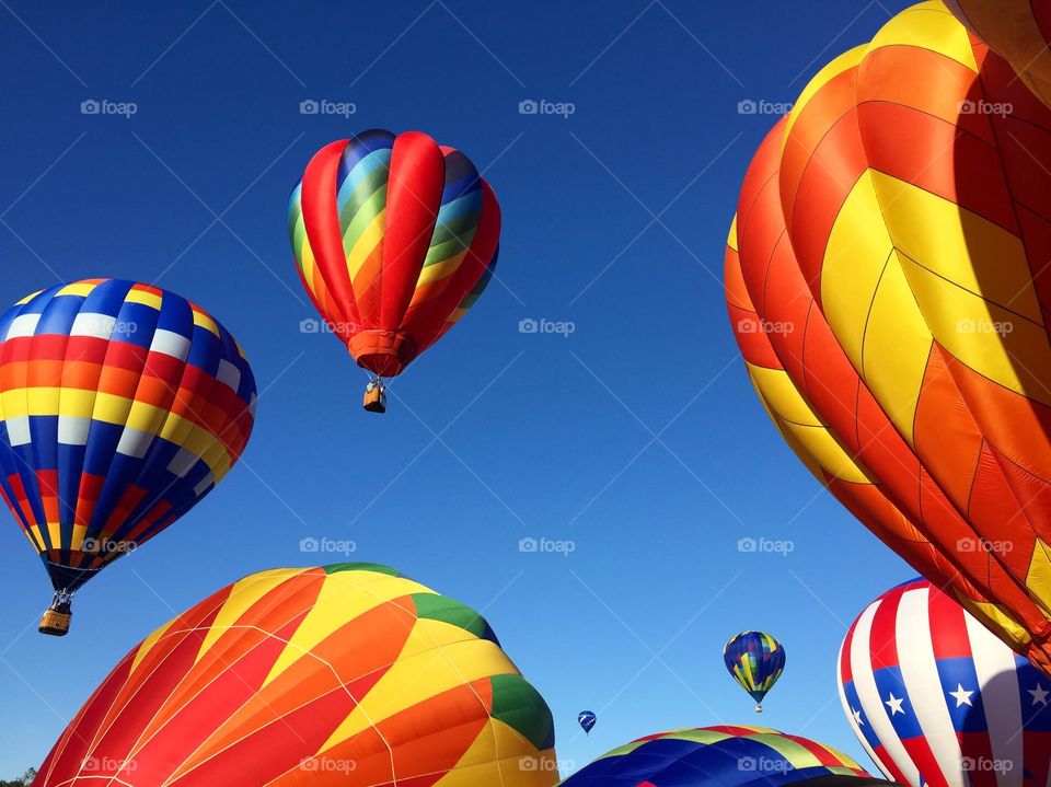 Hot Air Balloon in the Summer Sky. Red White and Blue. Patriotic. Travel.
